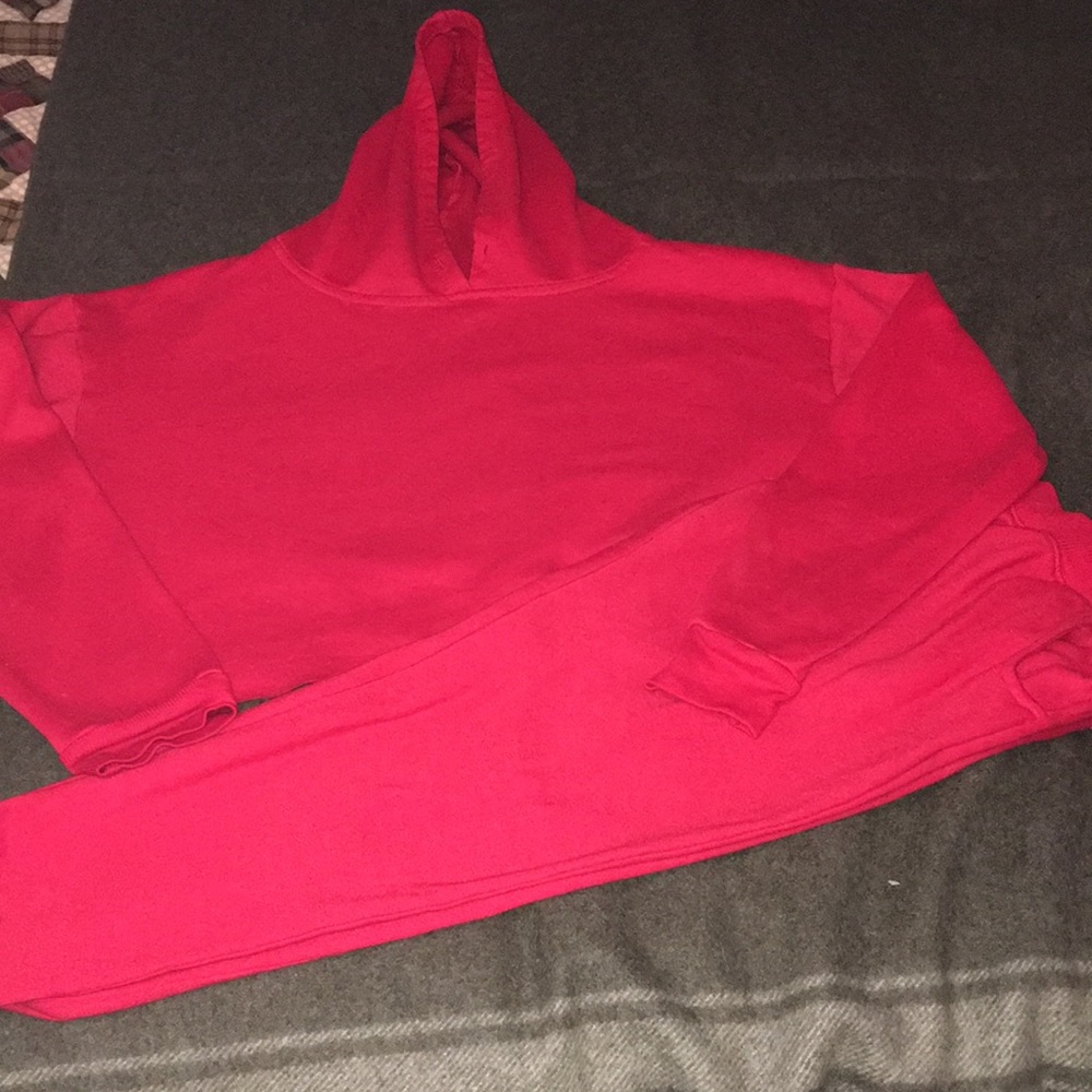 Bright Red Terry Cotton Cropped Top and Sweat Pants.  2 pc set!  Sexy and Sporty